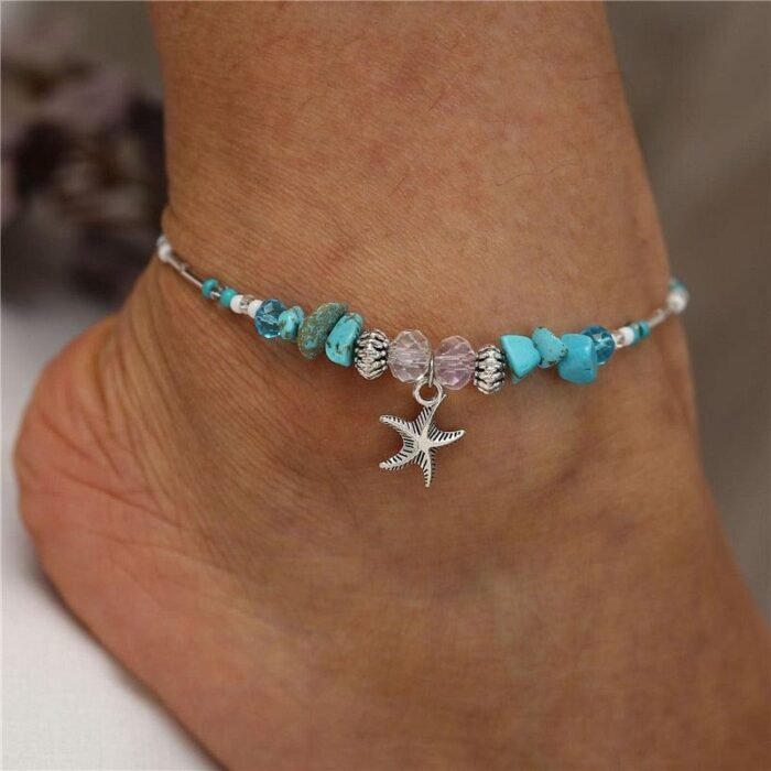 Bracelet de Cheville Étoile de Mer en Turquoise -  by Fit Calm - Best Seller, bracelet, bracelets, cheville, fin, nouveautés de juin 2022, turquoise, unique