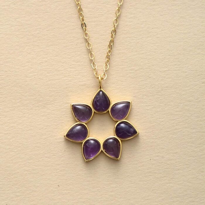 Fleur d'Amour" Natural Gemstone Necklace - by Fit Calm - Amazonite, Amethyst, Kopy, NEW FOR JULY 2022, Pendant