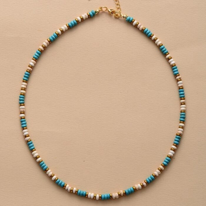Collier Ras de Cou "Vibration" en Turquoise & Howlite -  by Fit Calm - Aventurine verte, collier, homme, Howlite, Kopy, NOUVEAUTES DE JUILLET 2022, Pendentif, ras-du-cou, Turquoise