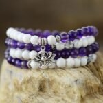 Bracelet Mala "Fleur de Lotus" en Améthyste & Howlite -  by Fit Calm - Améthyste, Bracelets, Collier Mala, Howlite, malas, multi-pierres, multi-tours, NOUVEAUTES JANVIER