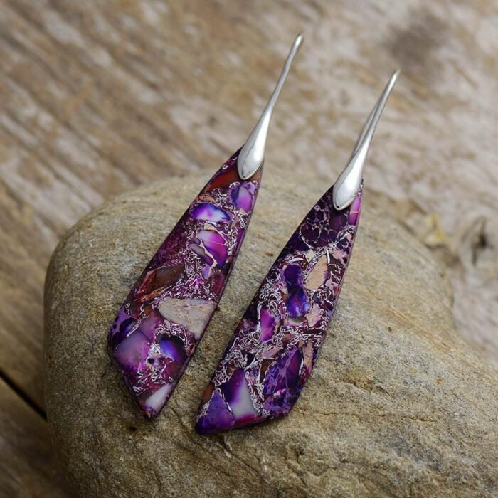 Boucles d'Oreilles Pendantes en Jaspe Violet -  by Fit Calm - boucles d'oreilles, jaspe, NOUVEAUTES MAI
