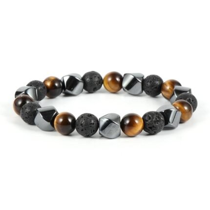 Bracelet Triple Protection en Pierre de Lave, Oeil de Tigre & Hématite -  by Fit Calm - Bracelet, homme, Hématite, multi-pierres, NOUVEAUTES DE FEVRIER, Oeil de tigre, pierre de lave, taille