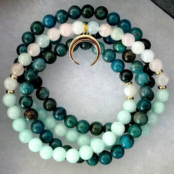 Mala "Espérance" Bracelet in Apatite, Morganite & Amazonite - by Fit Calm - Amazonite, Apatite, Bracelet, morganite, multi-stones, multi-turns, APRIL NOVELTIES