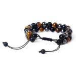 Bracelet Tressé Ajustable "3 Protections" en Hématite, Oeil de Tigre & Obsidienne - Force, équilibre et protection -  by Fit Calm - Bracelet, Bracelets, homme, Hématite, Obsidienne, Obsidienne noire, Oeil de tigre, taille