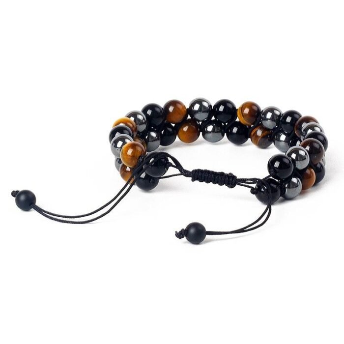Bracelet Tressé Ajustable "3 Protections" en Hématite, Oeil de Tigre & Obsidienne - Force, équilibre et protection -  by Fit Calm - Bracelet, Bracelets, homme, Hématite, Obsidienne, Obsidienne noire, Oeil de tigre, taille