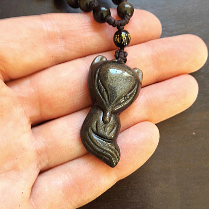 Golden Obsidian "Wise Fox" Pendant - by Fit Calm - Golden Obsidian, Pendant