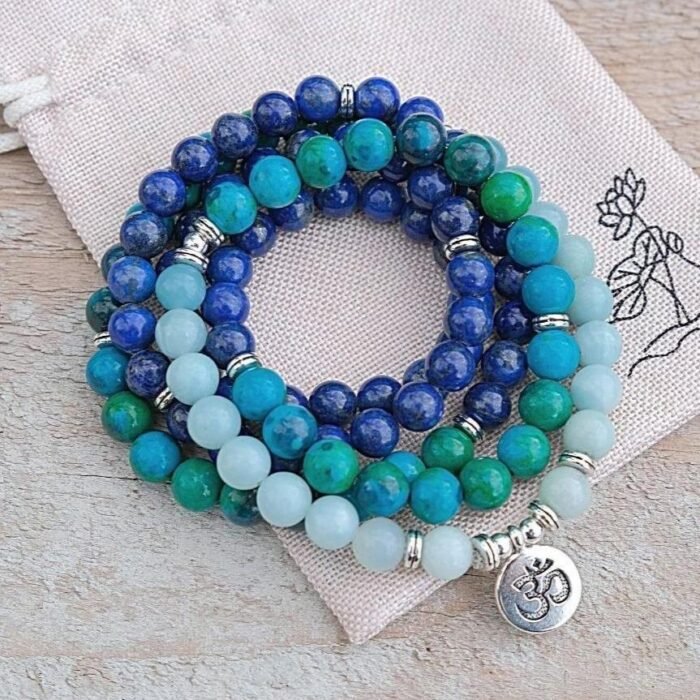 Bracelet Mala "Acceptation" en Chrysocolle, Lapis Lazuli & Amazonite -  by Fit Calm - Amazonite, apaisement, Bracelet, Chrysocolle, Lapis Lazuli, Mala, multi-pierres, multi-tours, nouveautés de janvier 2021