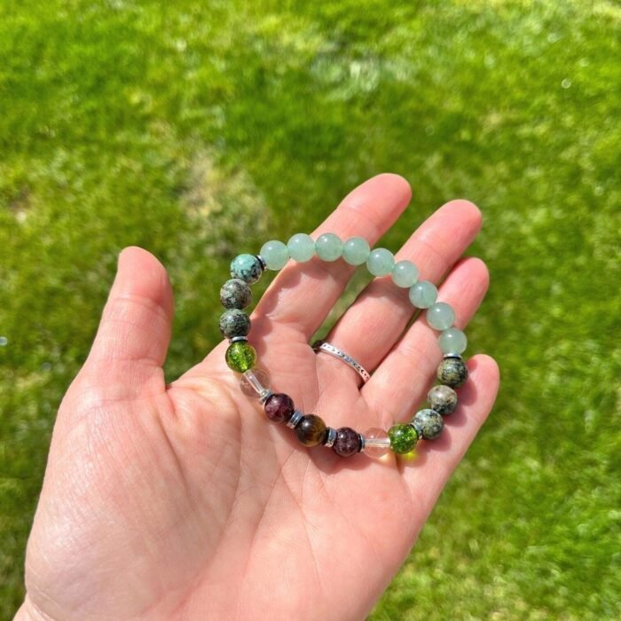 Bracelet "Positive Attitude" en Turquoise Africaine, Péridot, Aventurine & Citrine -  by Fit Calm - Aventurine, Aventurine verte, Bracelet, Citrine, confiance en soi, equilibre, multi-pierres, Oeil de tigre, Péridot, taille, Turquoise Africaine