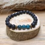 Bracelet "Force & Énergie" en Apatite & Pierre de Lave - Vitalité et Protection en Harmonie - 200000147 by Fit Calm - apatite, Bracelet, homme, multi-pierres, nouveautés d'octobre 2021, pierre de lave, protection, taille