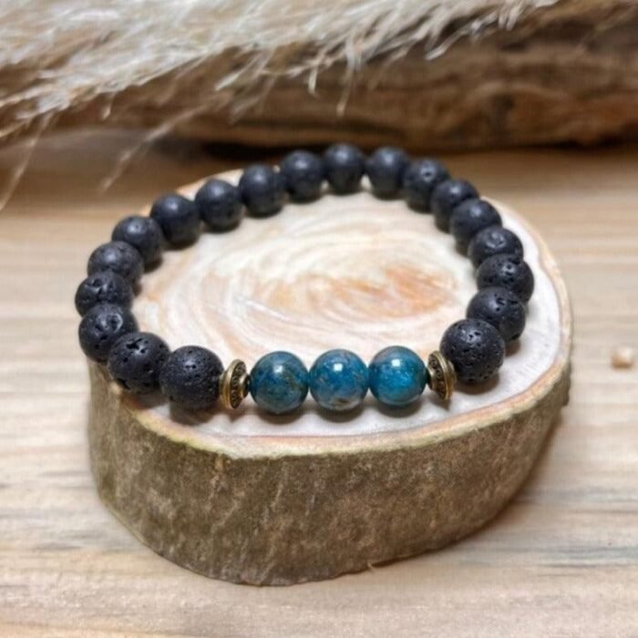 Bracelet "Force & Énergie" en Apatite & Pierre de Lave - Vitalité et Protection en Harmonie - 200000147 by Fit Calm - apatite, Bracelet, homme, multi-pierres, nouveautés d'octobre 2021, pierre de lave, protection, taille