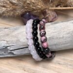 Trio de Bracelets "Paix & Équilibre" en Onyx, Quartz Rose & Rhodonite -  by Fit Calm - best, Best Seller, Bracelet, ensemble, multi-pierres, Onyx, Promotions, Quartz rose, Rhodonite, taille
