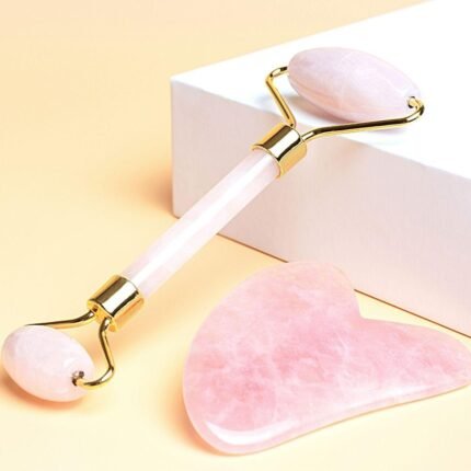 Pink Quartz Facial & Gua Sha Roller Set - by Fit Calm - Interior decoration