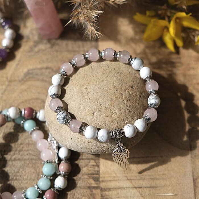Bracelet "Aile d'Ange" en Pierres Naturelles -  by Fit Calm - Améthyste, Bracelet, Howlite, multi-pierres, nouveautés d'avril 2021, Quartz rose, Rhodochrosite, taille