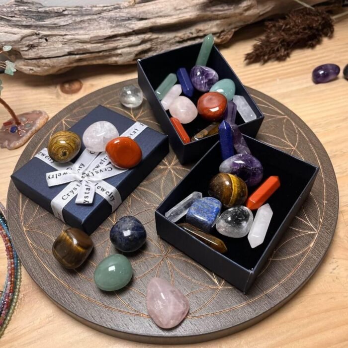 Coffret Reiki - Lot de 7 Pierres Naturelles & 7 Doubles Pointes -  by Fit Calm - best, Best Seller, chakras, Décoration intérieure