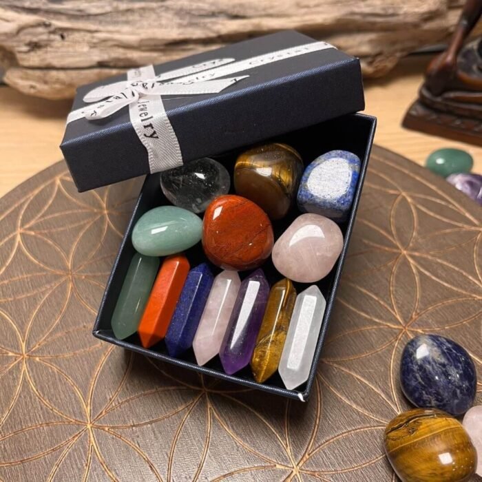 Coffret Reiki - Lot de 7 Pierres Naturelles & 7 Doubles Pointes -  by Fit Calm - best, Best Seller, chakras, Décoration intérieure