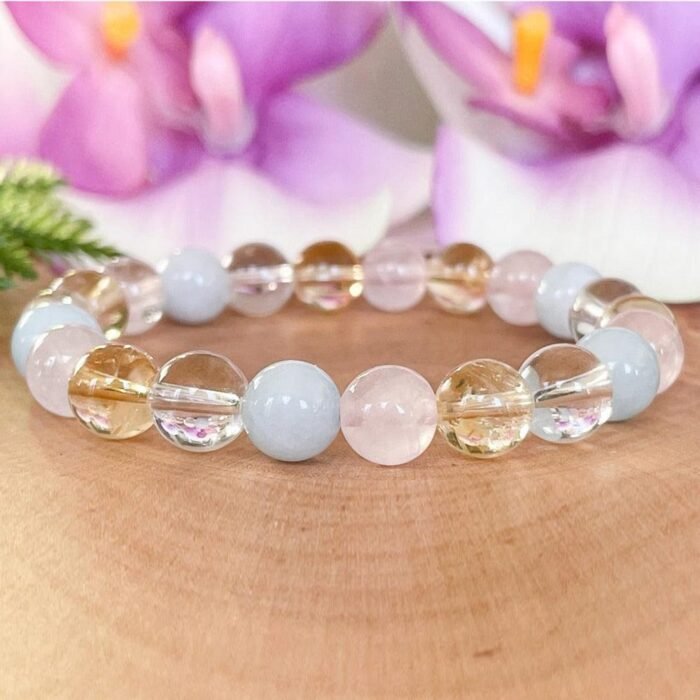 Bracelet "Existence" en Aigue-Marine, Quartz Rose, Citrine & Quartz Clair -  by Fit Calm - Aigue-Marine, Bracelet, Citrine, multi-pierres, nouveautés de mai 2022, quartz clair, Quartz rose, taille