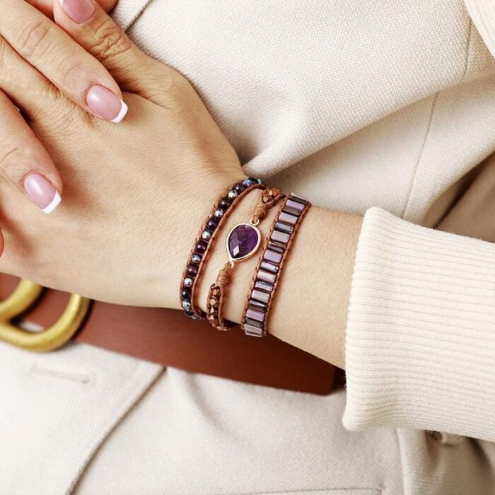 Exquisite Amethyst Wrap Bracelet - by Fit Calm - Amethyst, Bracelet, bracelet wrap, Bracelets, multi-stones, multi-turn, MAY NEW PRODUCTS, braided