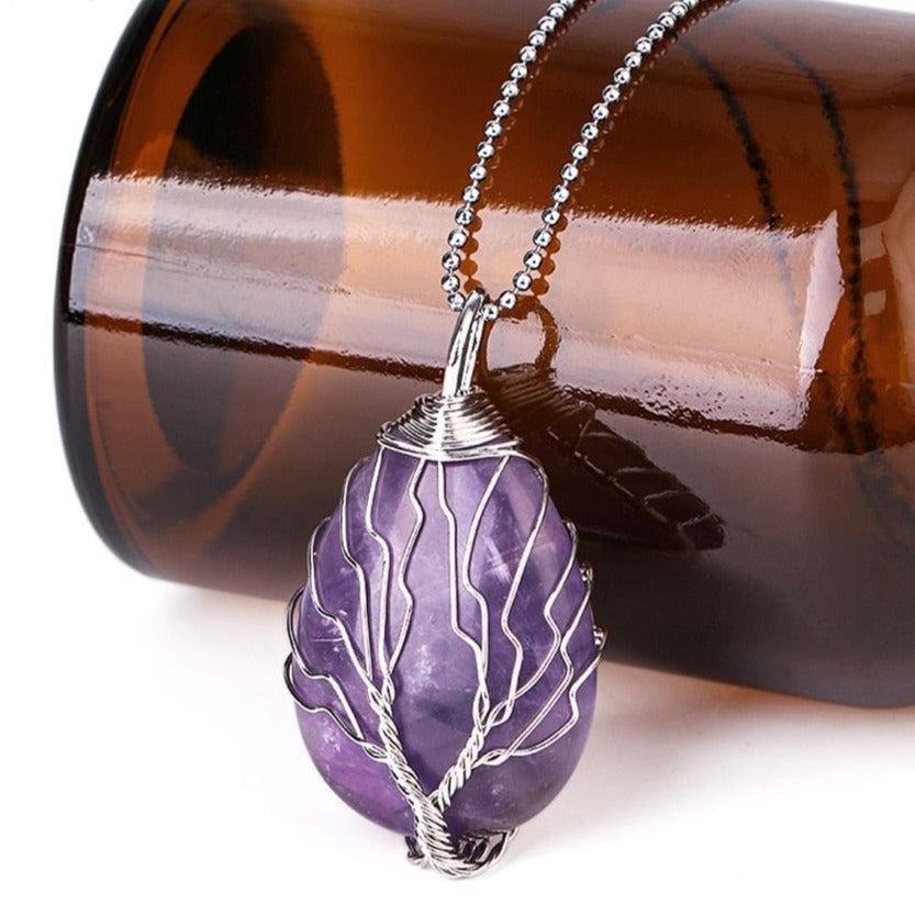 Pendentif Arbre de Guérison en Pierre Naturelle -  by Fit Calm - Améthyste, Aventurine verte, nouveautés de mai 2022, Oeil de tigre, pendentif`, pendentifs, Quartz rose