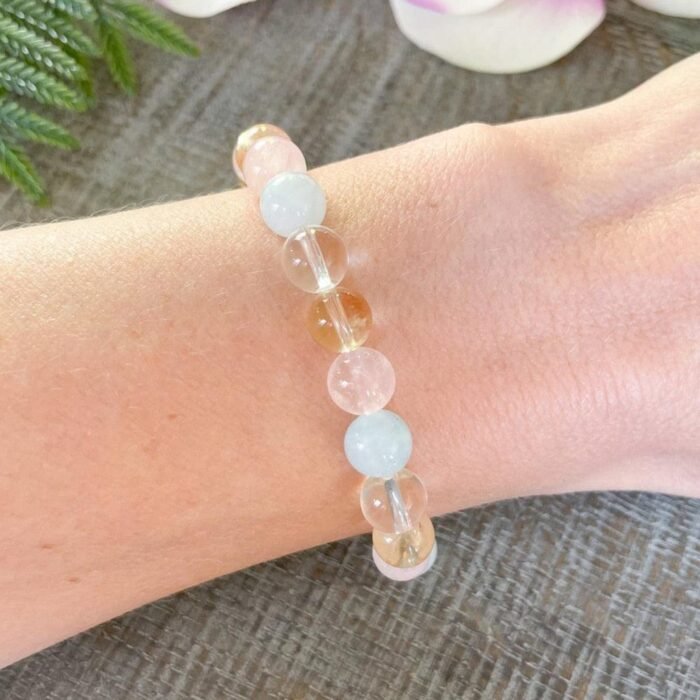 Bracelet "Existence" en Aigue-Marine, Quartz Rose, Citrine & Quartz Clair -  by Fit Calm - Aigue-Marine, Bracelet, Citrine, multi-pierres, nouveautés de mai 2022, quartz clair, Quartz rose, taille