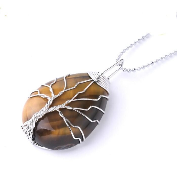 Natural Stone Healing Tree Pendant - by Fit Calm - Amethyst, Green Aventurine, Kopy, May 2022 Novelties, Tiger eye, pendants, pendants, Rose Quartz