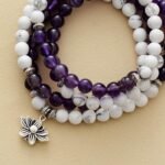 Bracelet Mala "Fleur de Lotus" en Améthyste & Howlite -  by Fit Calm - Améthyste, Bracelets, Collier Mala, Howlite, malas, multi-pierres, multi-tours, NOUVEAUTES JANVIER