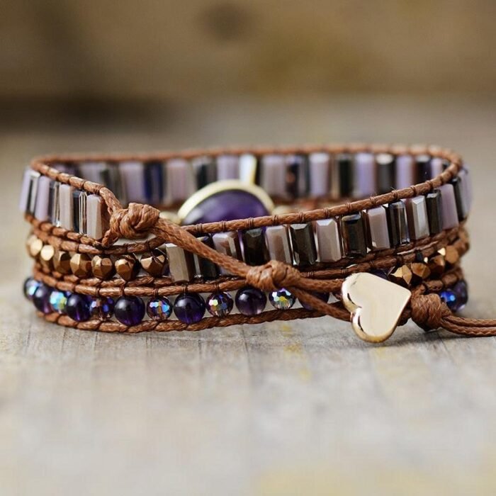 Exquisite Amethyst Wrap Bracelet - by Fit Calm - Amethyst, Bracelet, bracelet wrap, Bracelets, multi-stones, multi-turn, MAY NEW PRODUCTS, braided
