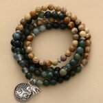 Bracelet Mala "Gaia" en Agate Mousse & Jaspe Paysage -  by Fit Calm - Agate Mousse, Bracelet, Bracelets, homme, Jaspe Paysage, Mala, malas, multi-pierres, multi-tours, NOUVEAUTES JANVIER, éléphant