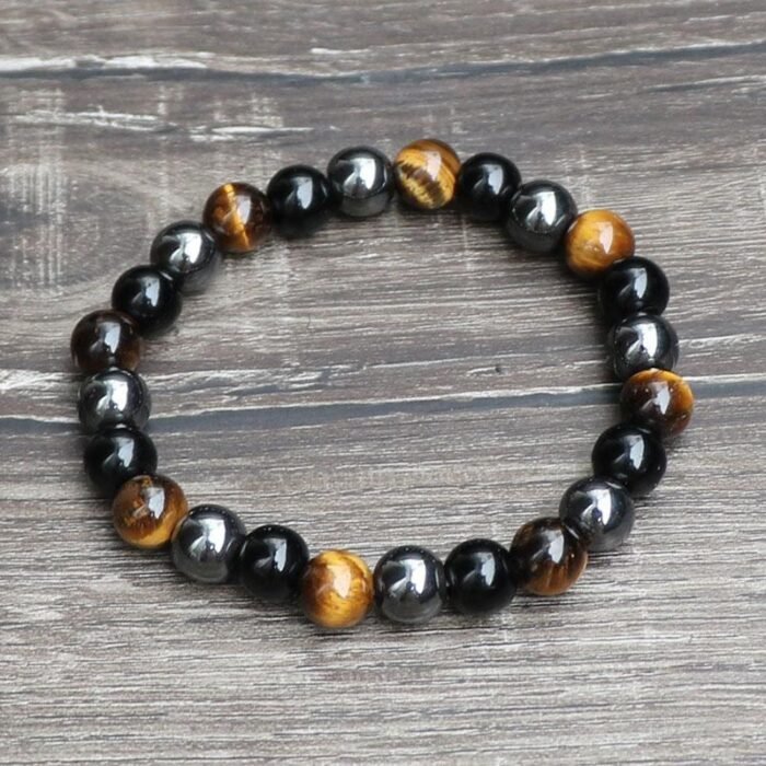 Bracelet "3 Protections" en Oeil de Tigre, Hématite & Obsidienne Noire -  by Fit Calm - Best Seller, Bracelet, homme, Hématite, multi-pierres, Obsidienne noire, Oeil de tigre, protection, taille