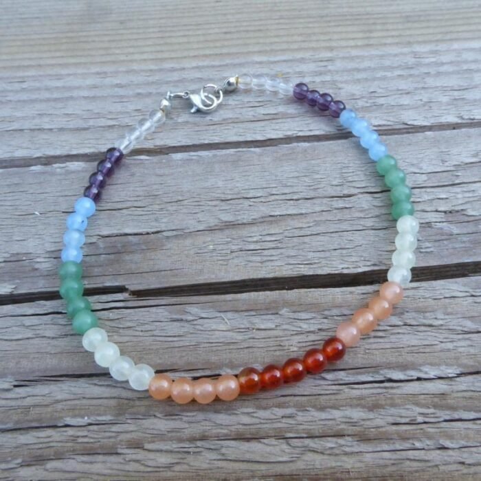 Bracelet de Cheville en Pierres Naturelles -  by Fit Calm - Améthyste, Bracelet, calcite bleue, calcite jaune, cheville, cornaline, Cristal de roche, fin, multi-pierres