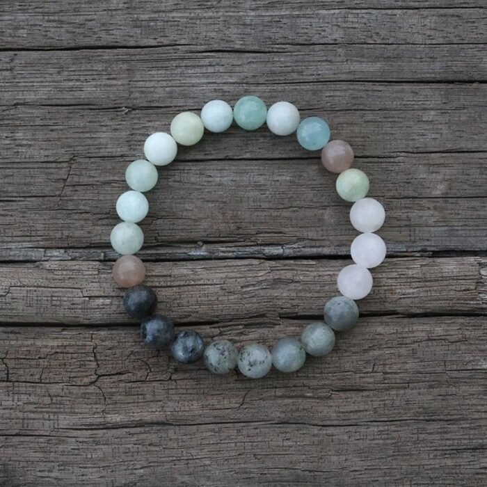 Bracelet "Plénitude" en Labradorite, Aigue-Marine & Quartz Rose - Apaisez votre esprit et renforcez votre estime de soi -  by Fit Calm - Aigue-Marine, Bracelet, Labradorite, multi-pierres, Quartz rose