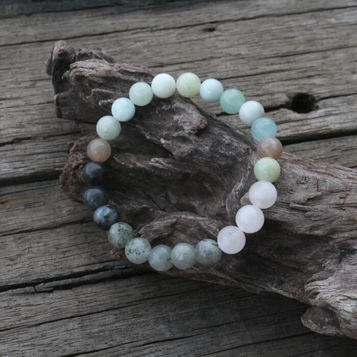 Bracelet "Plénitude" en Labradorite, Aigue-Marine & Quartz Rose - Apaisez votre esprit et renforcez votre estime de soi -  by Fit Calm - Aigue-Marine, Bracelet, Labradorite, multi-pierres, Quartz rose