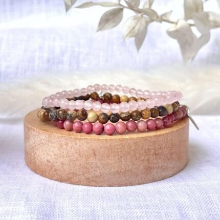 Ensemble "Amour & Sérénité" en Jaspe Paysage, Quartz Rose & Rhodochrosite -  by Fit Calm - Bracelet, Bracelets, ensemble, Jaspe Paysage, NOUVEAUTES MAI, Quartz rose, Rhodochrosite, taille