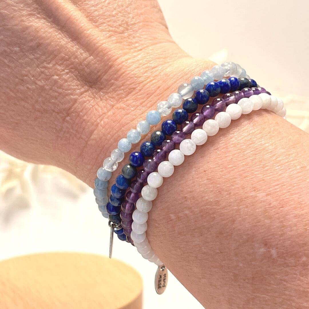 Ensemble "Équilibre Intérieur" en Améthyste, Pierre de Lune, Lapis-Lazuli & Aigue-Marine -  by Fit Calm - Aigue-Marine, Améthyste, Bracelet, Bracelets, ensemble, lapis lazuli, NOUVEAUTES MAI, Pierre de Lune, taille