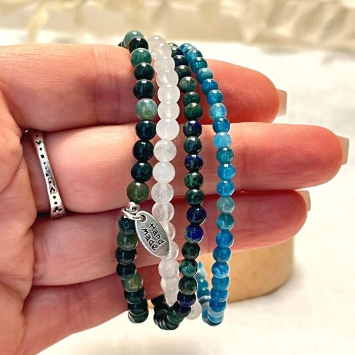 Positive Energy" Set in Moss Agate, Apatite, Azurite Malachite & White Quartz - by Fit Calm - Moss Agate, Apatite, Azurite malachite, Bracelet, Bracelets, set, MAY NEW, size