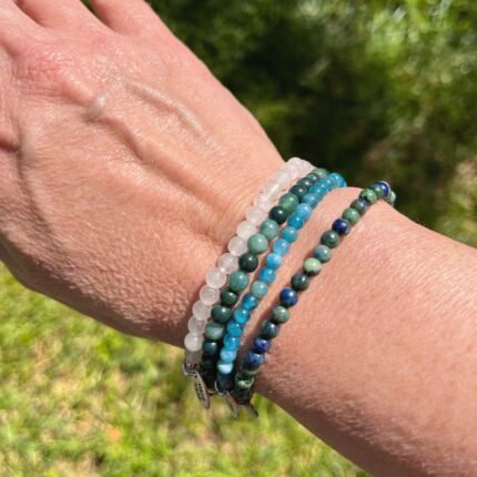 Ensemble "Énergie Positive" en Agate Mousse, Apatite, Azurite Malachite & Quartz Blanc -  by Fit Calm - Agate Mousse, Apatite, Azurite malachite, Bracelet, Bracelets, ensemble, NOUVEAUTES MAI, taille