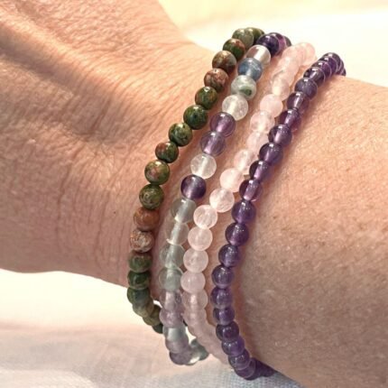 Ensemble "Équilibre & Harmonie" en Unakite, Fluorite, Quartz Rose & Améthyste -  by Fit Calm - Améthyste, Bracelet, Bracelets, ensemble, Fluorite, NOUVEAUTES DE JUIN, Quartz rose, taille, unakite