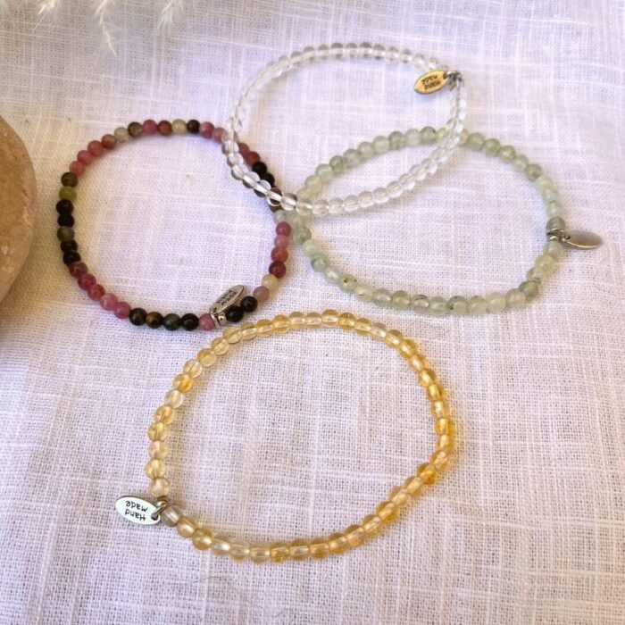 Ensemble "Joie & Bonheur" en Citrine, Tourmaline Multicolore, Cristal de Roche & Préhnite -  by Fit Calm - Bracelet, Bracelets, Citrine, Cristal de roche, ensemble, NOUVEAUTES MAI, préhnite, taille, tourmaline multi-colore, tourmaline multicolore