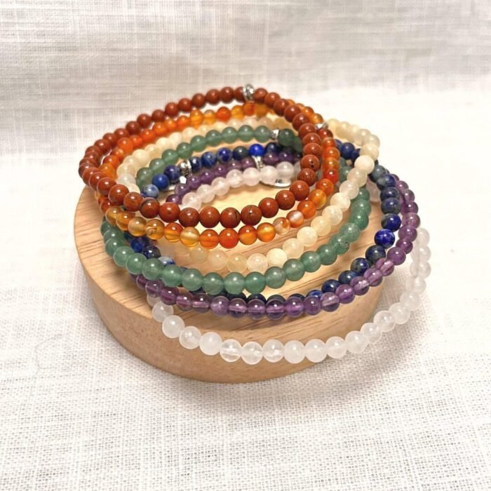 Ensemble "Ouverture des 7 Chakras" en Pierres Naturelles -  by Fit Calm - 7 chakras, Améthyste, Aventurine verte, Bracelet, Bracelets, calcite jaune, chakras, cornaline, ensemble, Jaspe rouge, lapis lazuli, NOUVEAUTES DE JUIN, Quartz Blanc, taille