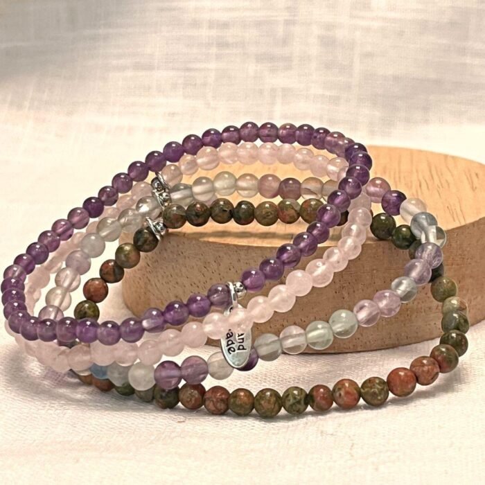 Balance & Harmony" Set in Unakite, Fluorite, Rose Quartz & Amethyst - by Fit Calm - Amethyst, Bracelet, Bracelets, set, Fluorite, JUNE NOVELTIES, Rose Quartz, cut, unakite