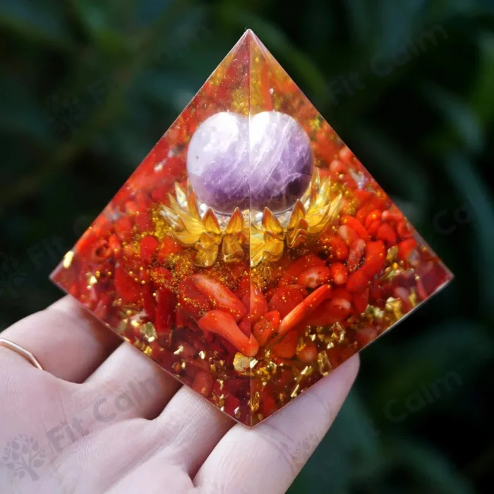 Orgonite "Énergie Vitale" en Améthyste & Corail Rouge -  by Fit Calm - Améthyste, HALLO, nouveautés de septembre 2022, Orgonite