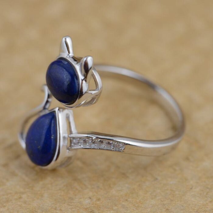 Adjustable Lapis Lazuli Cat Ring - by Fit Calm - Ring, expression, Kopy, Lapis Lazuli
