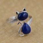 Adjustable Lapis Lazuli Cat Ring - by Fit Calm - Ring, expression, Kopy, Lapis Lazuli