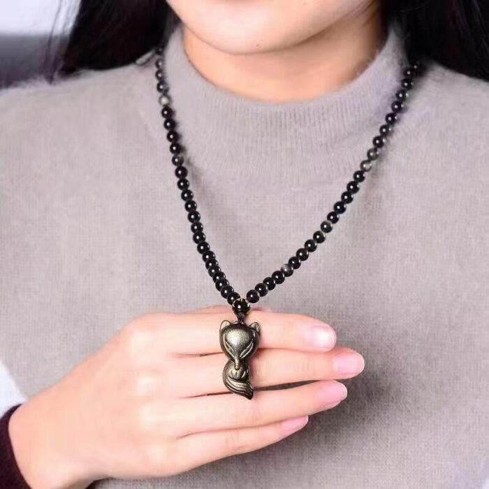 Golden Obsidian "Wise Fox" Pendant - by Fit Calm - Golden Obsidian, Pendant