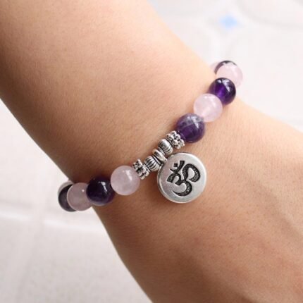 Bracelet "Amour & Spiritualité" en Améthyste & Quartz Rose - Éveillez votre cœur et votre esprit -  by Fit Calm - amour, Améthyste, apaisement, Bracelet, multi-pierres, Quartz rose, taille