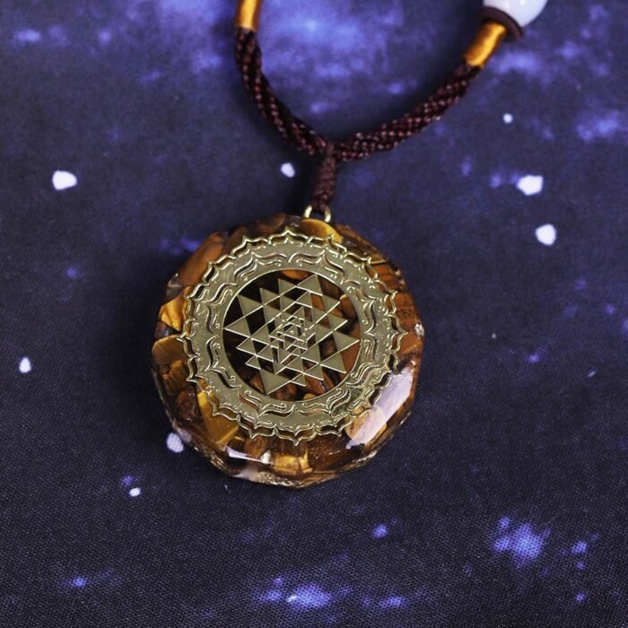 Tiger's eye Orgonite pendant "Sri Yantra - Sacred Protection" - by Fit Calm - best, Best Seller, Kopy, January New Items, Tiger's eye, Orgonite, Pendant, orgonite pendant, sri yantra