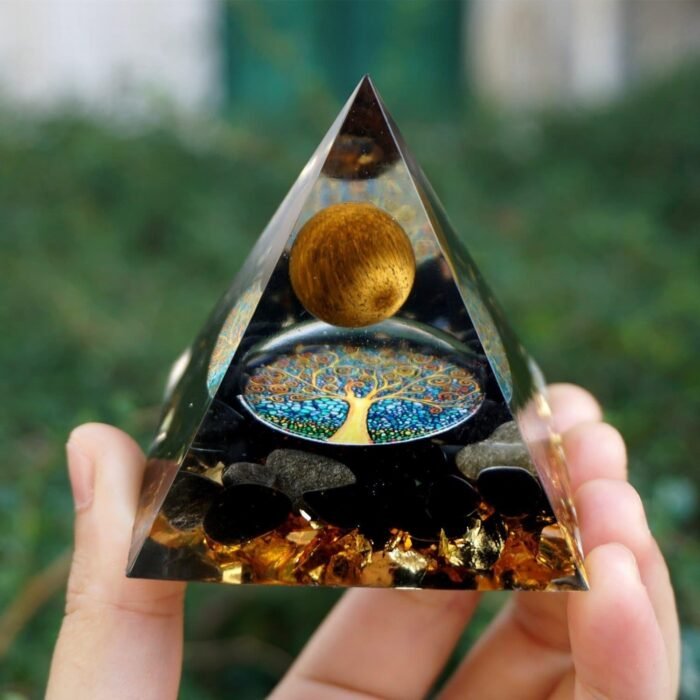 Tiger's eye & Obsidian "Reborn Tree of Life" Orgonite - by Fit Calm - tree of life, Best Seller, black obsidian, tiger's eye, Orgonite