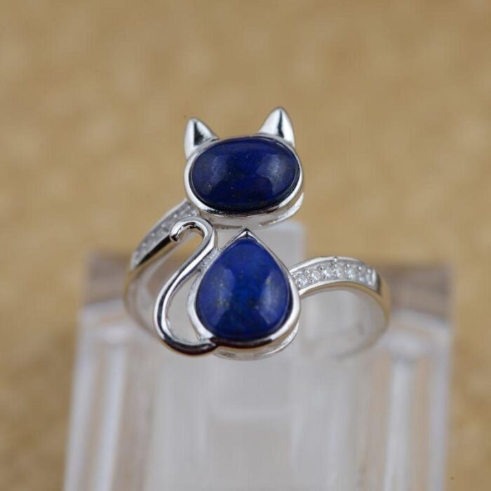 Adjustable Lapis Lazuli Cat Ring - by Fit Calm - Ring, expression, Kopy, Lapis Lazuli